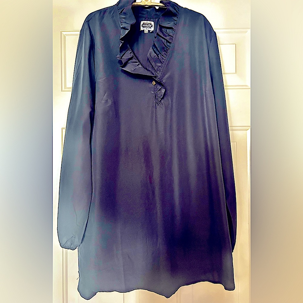 Mud Pie Ruffle Dress/Tunic Top L Navy NWOT Feminine Vintage Minimalist Solid